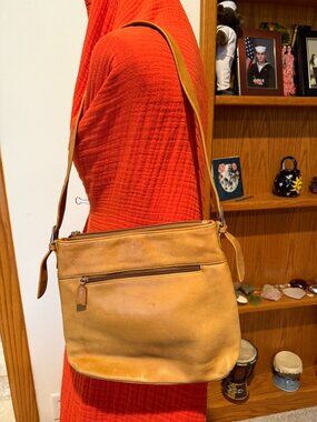 Tignanello Genuine Leather Shoulder Bag | Tan Pebbled Leather